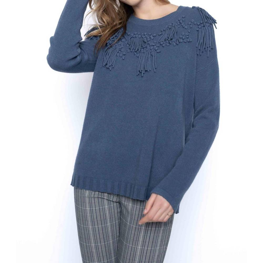 NEW PICADILLY decorated neckline sweater in allure blue